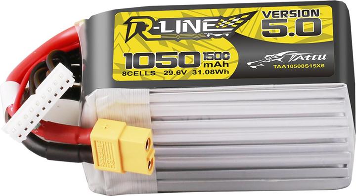 Produktbild Tattu Lipo R-Line Version 5.0 1050mAh 29.6V 8S 150C battery with XT60 connector (29.60 V, 1050 mAh)