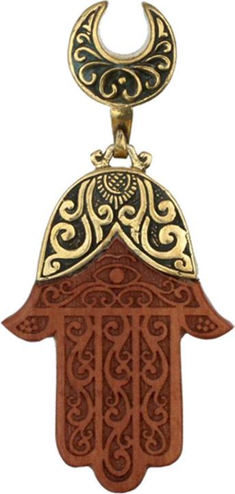 Produktbild Star Piercing Sattel vergoldet Anhänger Hamsa aus Sawo Holz (Messing, Organisch)