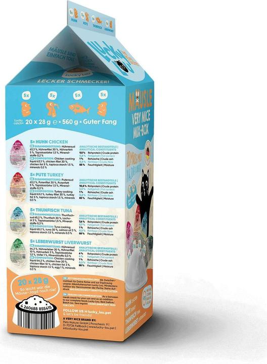 Produktbild Lucky Lou Mäusle Multipack, 20x28g, je 4 Sorten à 5 Stk. (Adult, 20 Stk., 695 g)