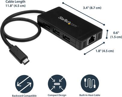 Image du produit StarTech Hub USB-C 3 ports avec Gigabit (USB-C, 3 Ports)