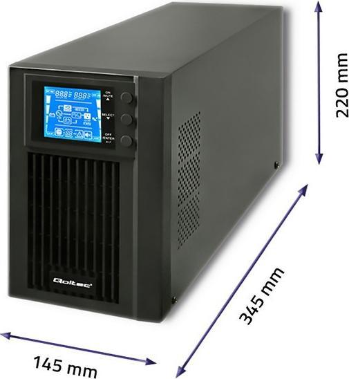 Actual product image Qoltec 53042 Uninterruptible Power Supply| On-line| Pure Sine Wave| 1kVA| (1000 VA, 800 W, Online double converter UPS)
