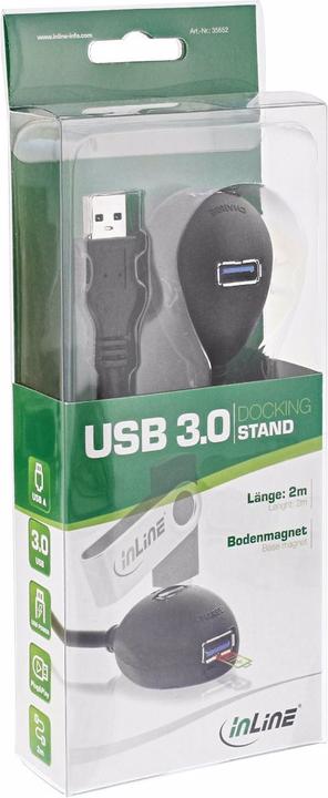 Produktbild InLine USB 3.0 Verlaengerung A Stecker / Buchse schwarz mit Standfuss 1m (1 m, USB 3.2 Gen 1)