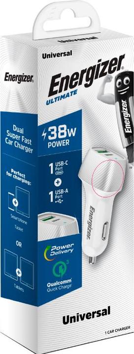 Produktbild Energizer Car Charger - Power Delivery & QC3 - 38W - 1 USB-C & 1 USB-A, silber
