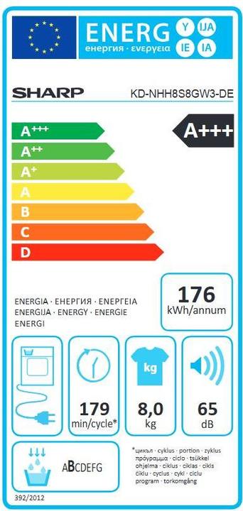Energie-Label Sharp KD-NHH8S8GW3-DE (8 kg, Rechts, EU-Stecker)