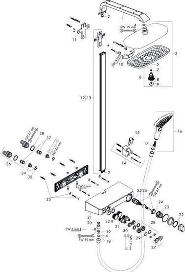 Produktbild hansgrohe Raindance Select E 300 2jet ShowerTablet Showerpipe chrom : Farbe - Weiss/Chrom