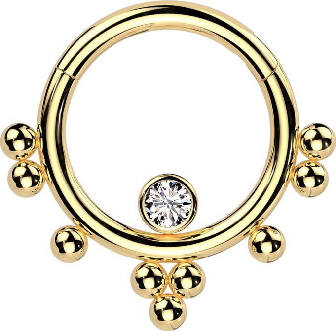 Immagine prodotto Star Piercing Anello a micro segmenti con cerniera placcato oro interno cristallo argento esterno nove sfere (Acciaio chirurgico 316L)