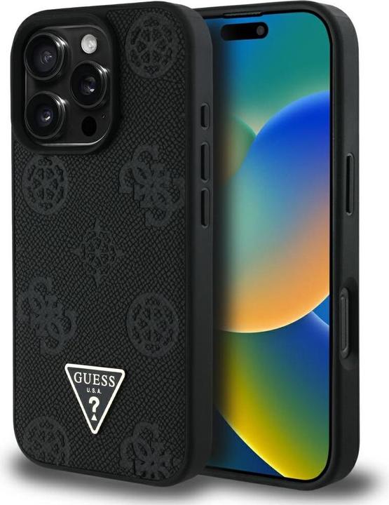Actual product image Guess Case Grained Hot Stamp Peony Triangle Logo MagSafe for iPhone 16 Pro black (Apple iPhone 16 Pro)