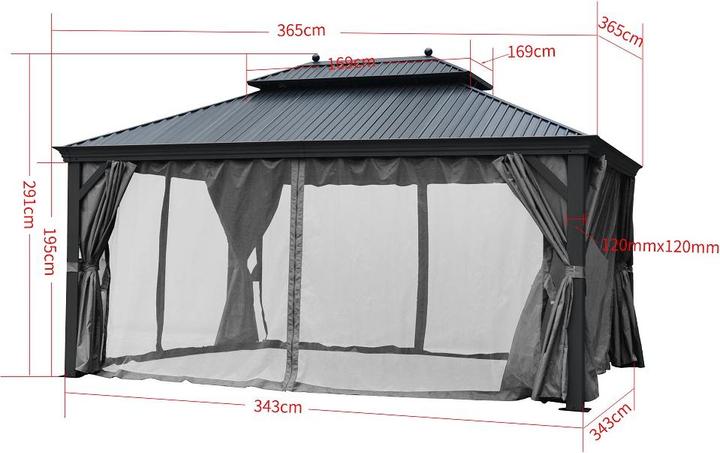 Image du produit Jet-Line Pavillon en aluminium BAGDAD 3,65x3,65 m Toit métallique Pergola en aluminium (365 cm, 365 cm)