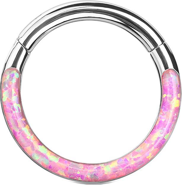 Produktbild Star Piercing Micro Segmentring klappbar silber front Opal streifen pink (Chirurgenstahl 316L, ohne Messing)