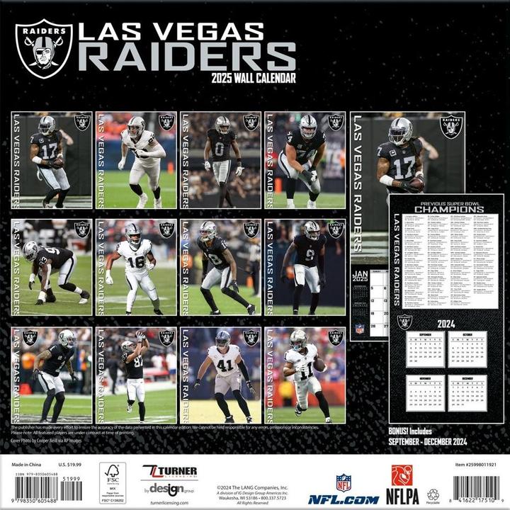 Produktbild NFL - Las Vegas Raiders - 30.5 x 30.5 cm Team Wandkalender 2025 (30.5 x 30.5 cm, Französisch, Italienisch, Spanisch, Deutsch, Englisch)