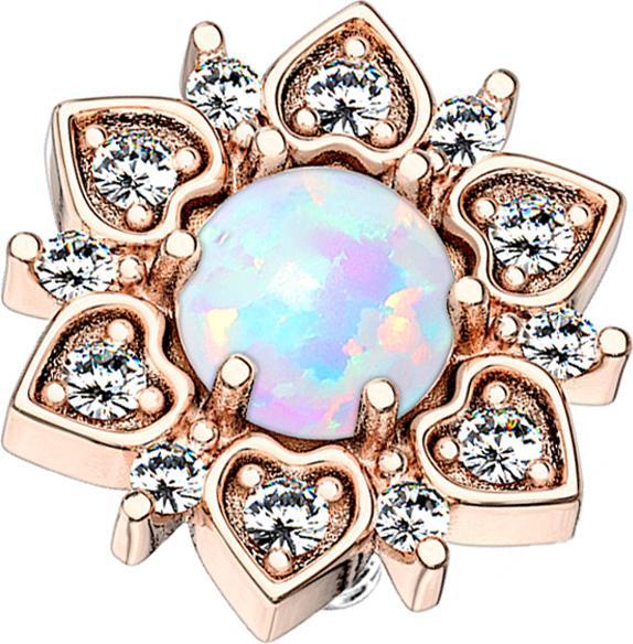 Produktbild Star Piercing Dermal Anchor rosegold Herzblume mit Opal weiss (Messing, Chirurgenstahl 316L)