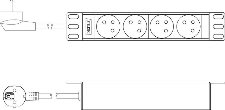 Actual product image Digitus 10" socket strip with aluminum profile, 4-way CEE 7/5 sockets (4 x, CEE 7/5, 2 m)