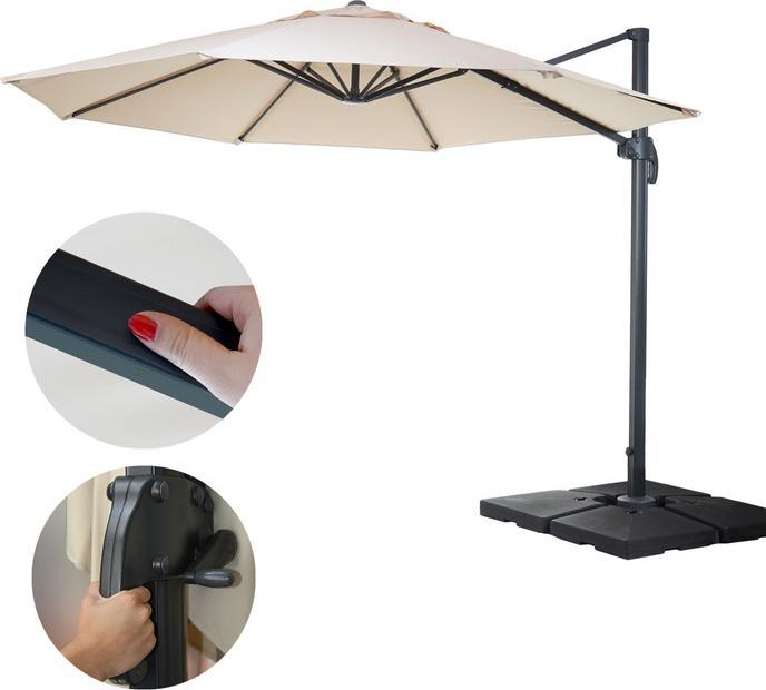 Actual product image Swisshandel24 Gastronomy traffic light umbrella, parasol, round Ø 4m polyester/aluminium 27kg - cream with stand (0.76 m)