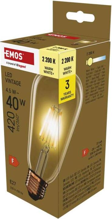 Produktbild Emos LED Lampe Vintage ST64 / E27 / 4,5 W (40 W) / 420 lm / Warmweiss (E27, 4.50 W, 420 lm, 1 x, F)