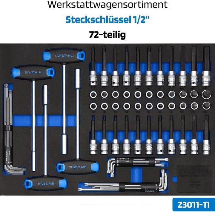 Actual product image SW-Stahl Z3111 Professional workshop trolley TT801 black I 8 drawers I 5 drawers filled I 341 parts (341 x)