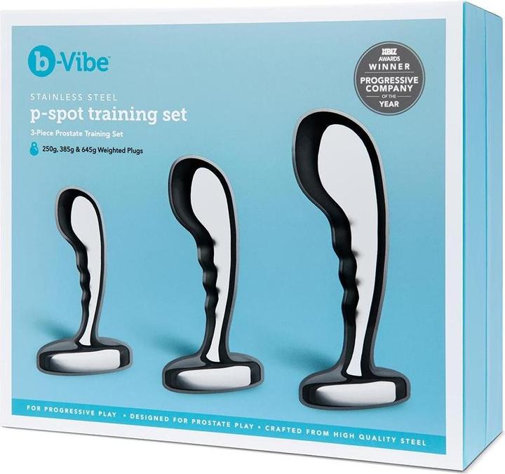 Actual product image Earthly Body b-Vibe Stainless Steel P-Spot Training Set: Anal Plugs for Progressive Stimulation