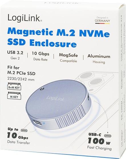 Produktbild LogiLink Magnetisches USB 3.2 Gen2 SSD-Gehäuse, 100 W PD, MagSafe-kompatibel, Spacegrau (M.2)