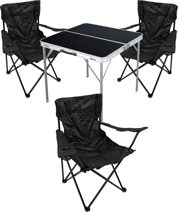 Mojawo 4-piece camping furniture set table black + camping chairs with bag