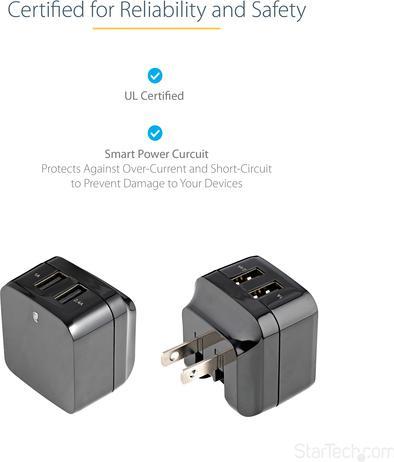 Produktbild StarTech 2 Port USB Ladegerät / Netzteil - 2-fach Ladestecker 17 Watt / 3.4 Amp - Dual Reiseladegerät 110... (17 W)