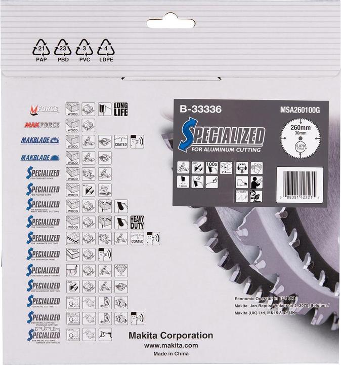 Actual product image Makita SPECIALIZED Saw Blade 260x30x100Z (B-33336)