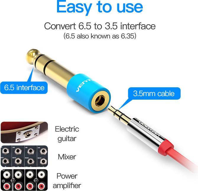 Image du produit Vention Adaptateur audio VAB-S01-L, Jack 3.5mm vers Jack 6.5mm (Adaptateur angulaire)