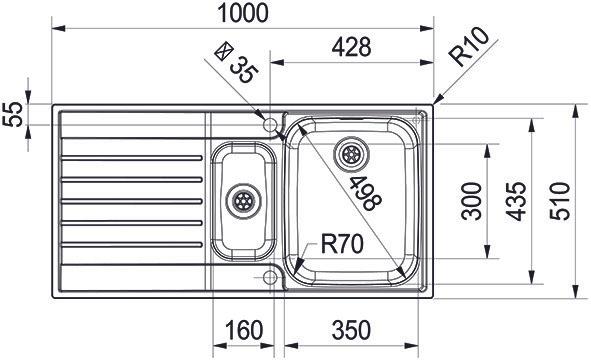 Immagine prodotto Franke Inserire lavelli Argos AGX 651 (Lavandino montato in alto, 100 cm, 51 cm)