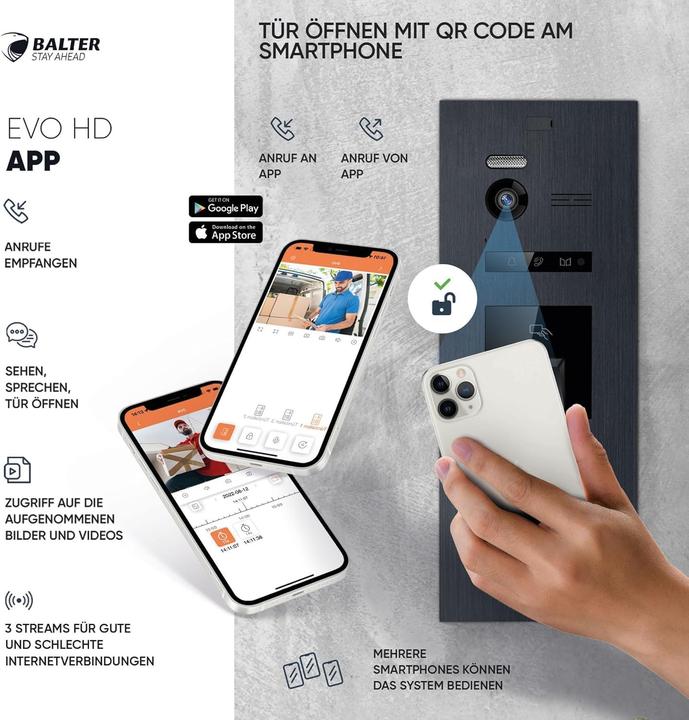 Immagine prodotto Balter EVO-HD Video-Türsprechanlage mit Fingerprint für 4-Familienhaus (App, Cablato)