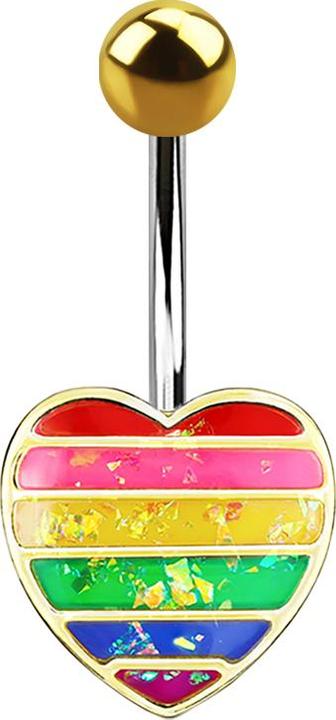 Immagine prodotto Star Piercing Cuore placcato oro a banana con glitter opale arcobaleno (Ottone, Acciaio chirurgico 316L)