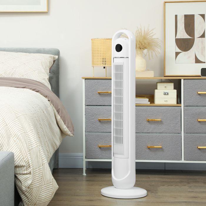 Actual product image Swisshandel24 Turmventilator, Standventilator mit 3 Belüftungsstufen, Fernbedienung, Weiss (60 dB)