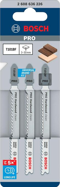 Immagine prodotto Bosch Professional Zubehör Lama per seghetto alternativo PRO Hardwood clean T101BF, 100 mm, 3 pezzi.