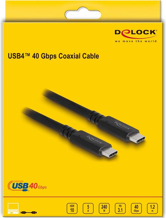 Produktbild Delock USB4 40 Gbps Kabel koaxial 1,2 m USB PD 3.1 Extended Power Range 240 W (1.20 m, USB 4.0)