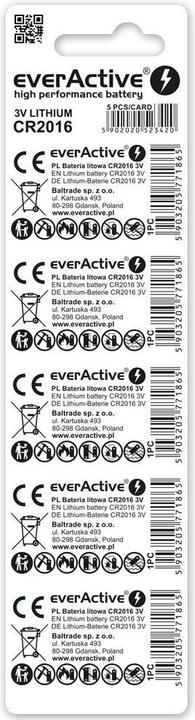 Actual product image Everactive Lithium batteries mini CR2016 blister pack 5 pieces (5 pcs., CR2016, 80 mAh)