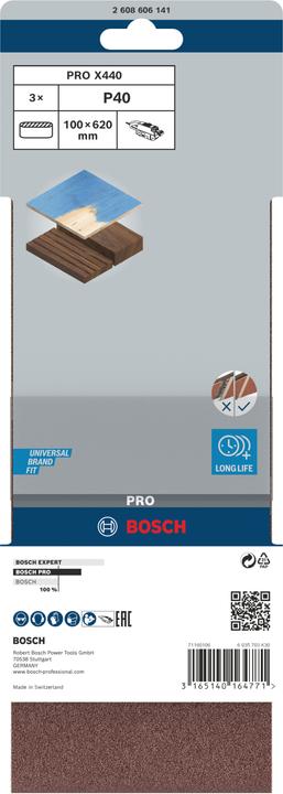 Image du produit Bosch Professional Zubehör PRO X440 Bande abrasive, 100 x 620 mm, G40 (40)