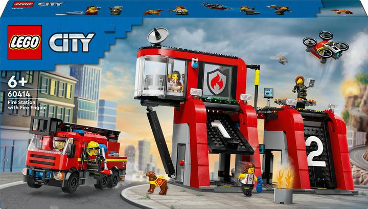 Immagine prodotto LEGO 60414 Stazione dei vigili del fuoco con autoscala a piattaforma girevole (60414, LEGO City)