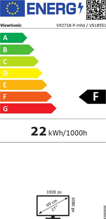 Energie-Label Viewsonic VX Series VX2718-P-MHD - 68,6 cm (27 Zoll) - 1920 x 1080 Pixel - Full HD - LED - (1920 x 1080 Pixel, 27")