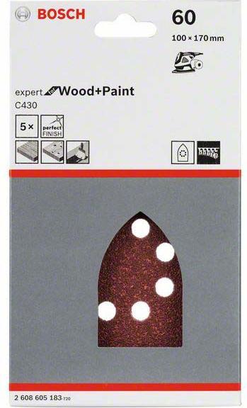 Actual product image Bosch Professional Zubehör Sanding sheet C430, 100 x 170 mm, 60, 8 holes, Velcro, pack of 5 (100)