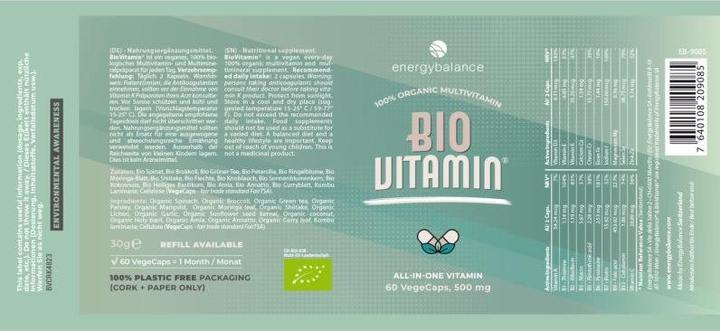 Image du produit Energybalance Préparation multivitaminée équivalente à la vitamine bio 500mg (60 pièce(s), Capsules, 500 g)