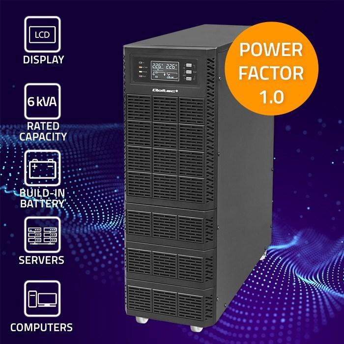 Produktbild Qoltec ZASILACZ AWARYJNY UPS 6KVA | 6000W | POWER FACTOR 1.0 | LCD | EPO | USB | ON-LINE (6000 VA, 6000 W, Online-Doppelwandler USV)