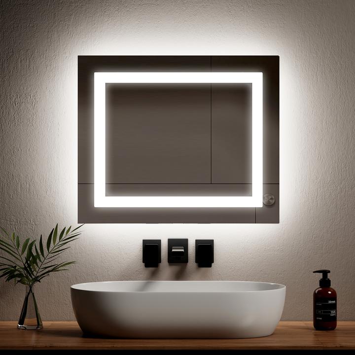 Produktbild Emke Badezimmerspiegel mit Beleuchtung 50*60cm,Beschlagfrei, 3000K/6500K,Tast Schalter