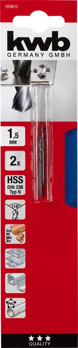 Actual product image kwb 209615 HSS twist drill 1 piece 1.5 mm annular gear chuck 2 pcs. (1.5 mm)