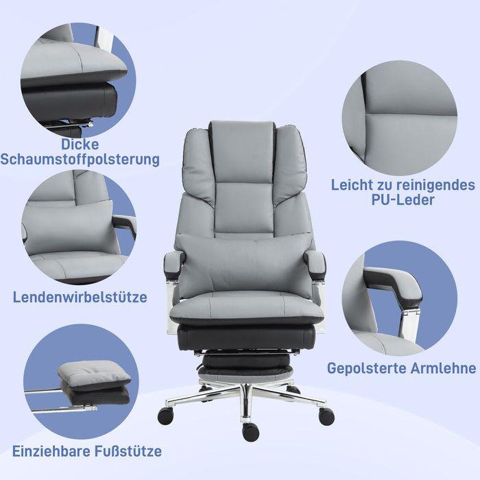 Produktbild Swisshandel24 Bürostuhl mit Wippfunktion, bis 180kg, ergonomisch, 160° neigbarer Rückenlehne, Kunstleder, Hellgrau