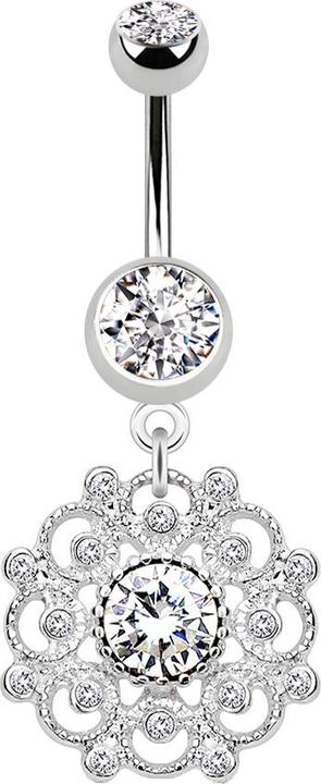 Immagine prodotto Star Piercing Banana d'argento con ciondolo in filigrana, fiore d'epoca e cristallo d'argento (Acciaio chirurgico 316L, Ottone)