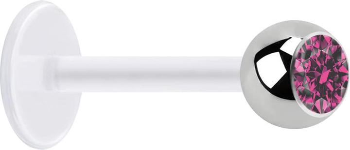 Immagine prodotto Star Piercing Micro Labret trasparente con sfera d'argento e cristallo rosa (Acciaio chirurgico 316L, senza ottone, Bioflex)