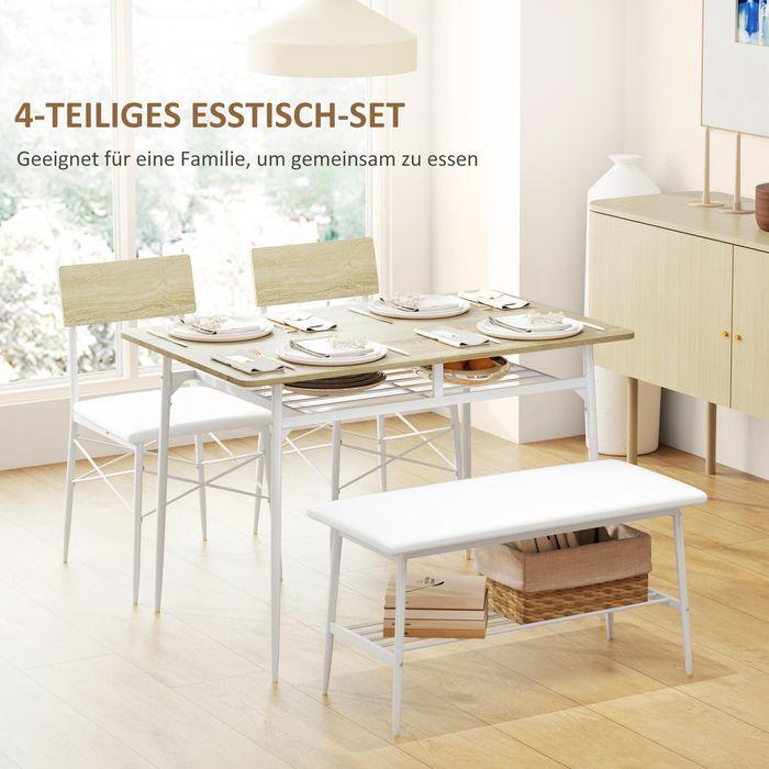 Actual product image Swisshandel24 Essgruppe 4er-Set, Esstisch mit Bank und 2 Stühlen, Küchentisch-Set mit Ablage (110 x 70 x 75 cm)
