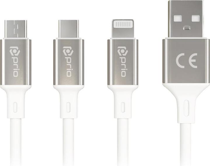 prio Câble 3in1 Micro USB & USB C & Lightning vers USB A 3A 2m blanc (0.60 m)
