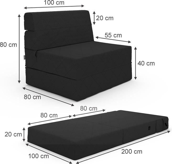 Actual product image VitaliSpa Sofa Lima, Black, 100 cm with sleep function