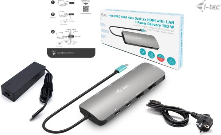Immagine prodotto i-tec USB-C Metal Nano Dock 2x HDMI 1x GLAN 2x USB 3.2 2x USB 2.0 1x USB-C 3.2 Gen.1 Data 1x USB-C 1 (USB-C, 2 Porti)