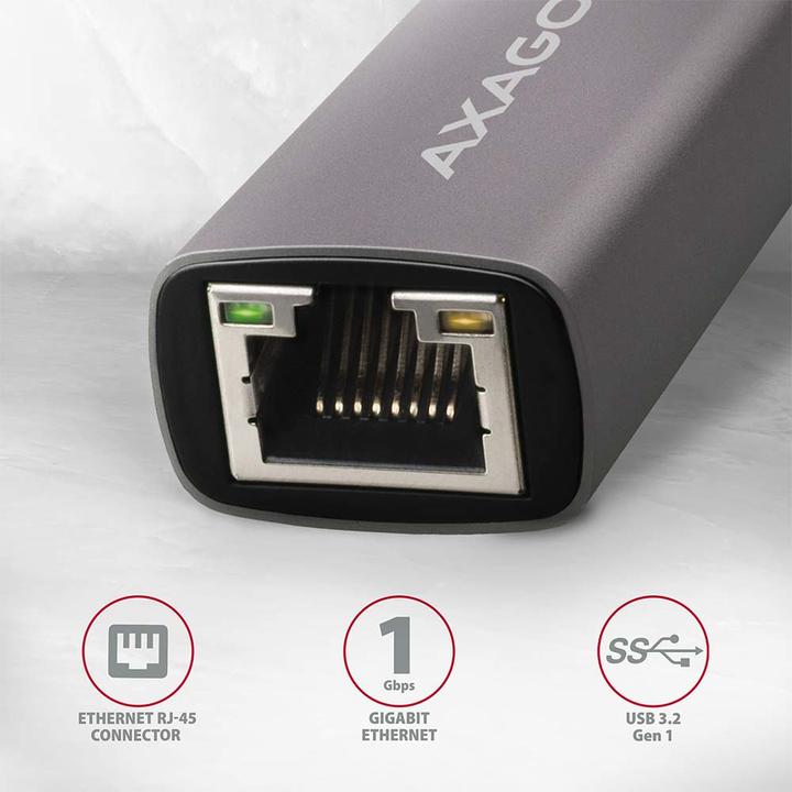 Image du produit Axagon ADE-TR Adaptateur Gigabit Ethernet 10/100/1000 - USB 3.1 type A, gris titane (USB 3.1, RJ45 (1x))