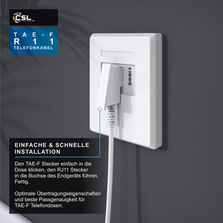 Image du produit CSL Câble téléphonique plat, TAE-F mâle vers RJ11, prise téléphonique vers téléphone, câble plat, fax