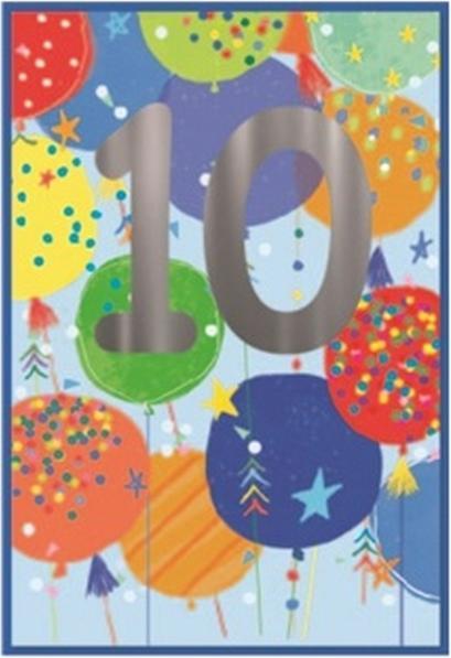 Actual product image Simon Elvin Juvenile Boy Balloons 10th Birthday Greetings Card (Pack of 6) (6 pcs.)